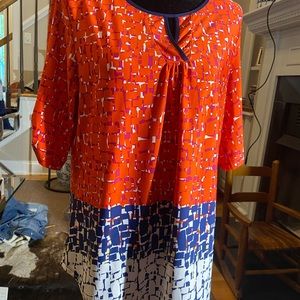 Beautiful soft blue, cream and orange tunic top. Size XL